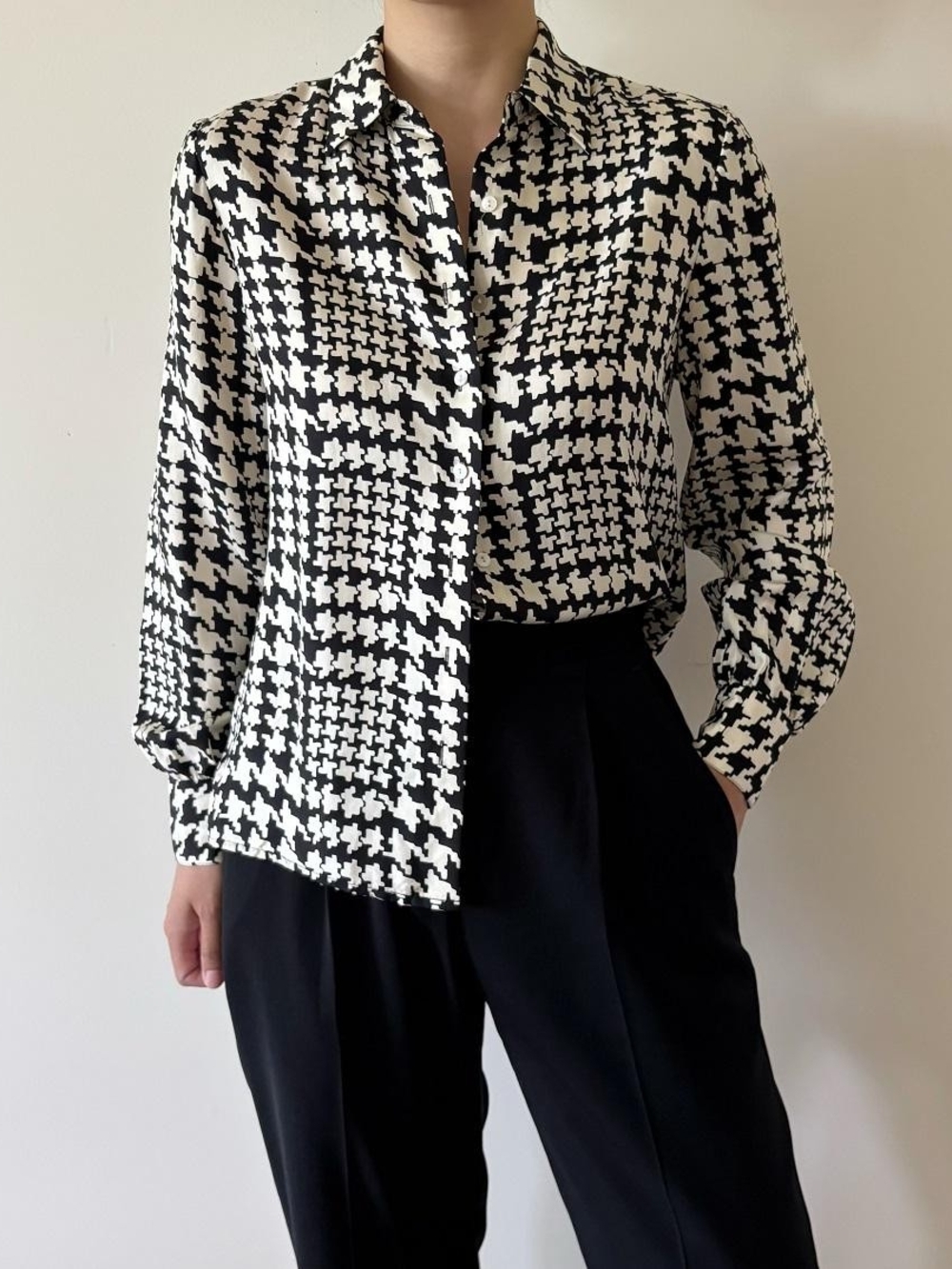 Talbots Classic Houndstooth Silk Blouse